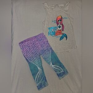 So Gray Mermaid Tank Top and Purple Mermaid Tail Capris Set 7/8